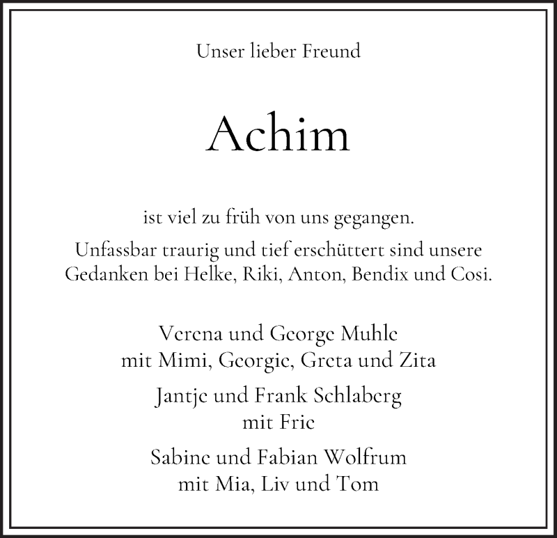Traueranzeige von Achim Boehme von WESER-KURIER
