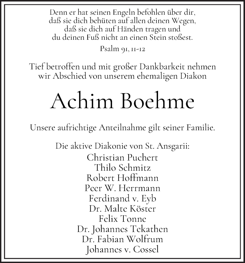 Traueranzeige von Achim Boehme von WESER-KURIER