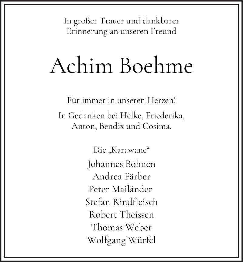 Traueranzeige von Achim Boehme von WESER-KURIER