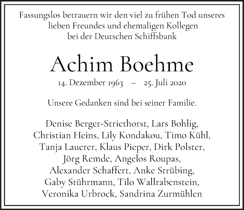 Traueranzeige von Achim Boehme von WESER-KURIER