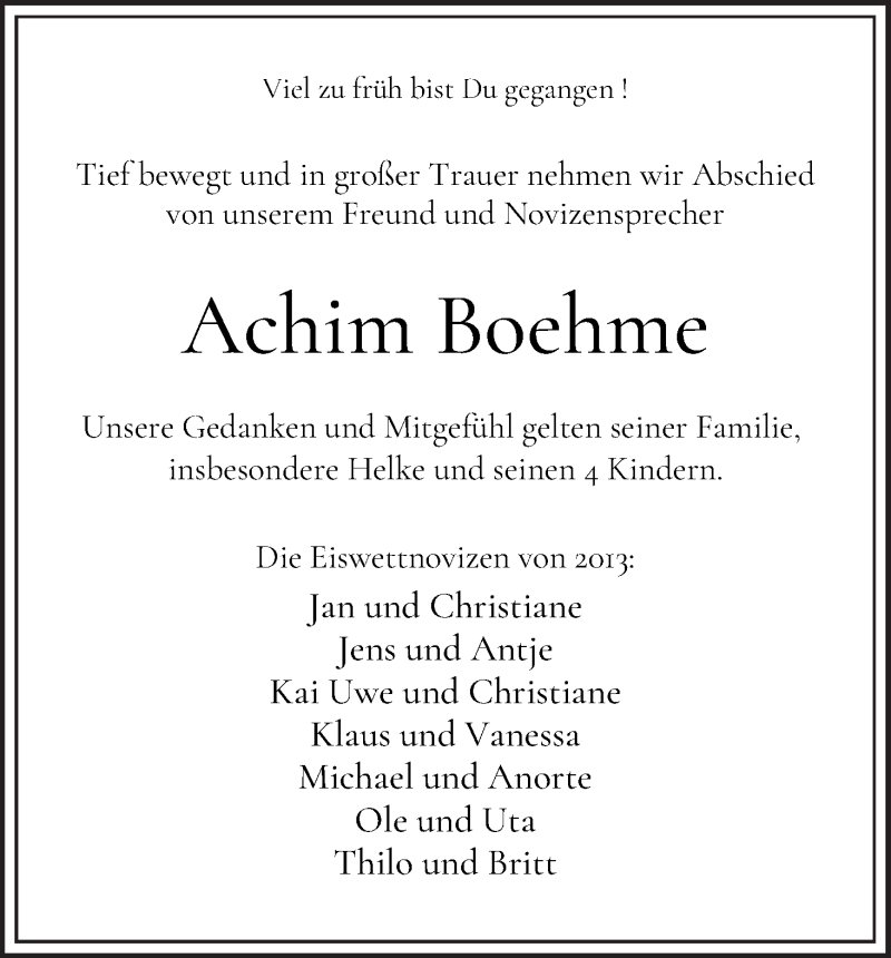Traueranzeige von Achim Boehme von WESER-KURIER