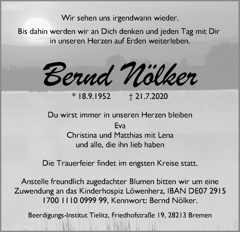 Traueranzeige von Bernd Nölker von WESER-KURIER