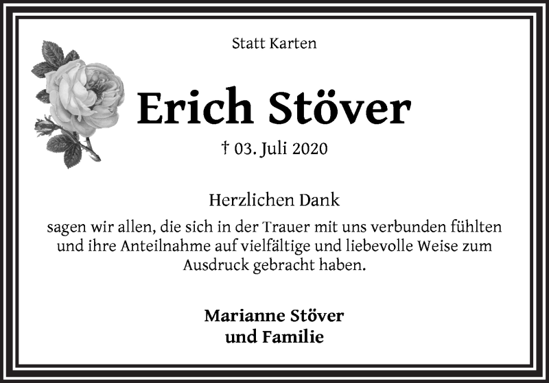 Traueranzeige von Erich Stöver von WESER-KURIER