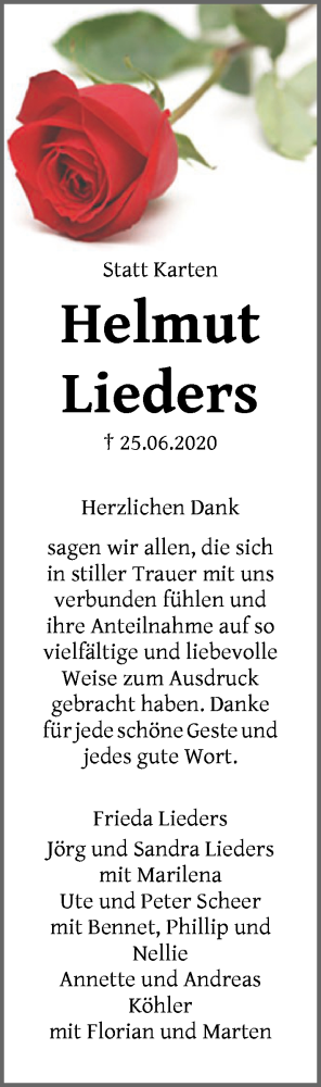Traueranzeige von Helmut Lieders von Die Norddeutsche