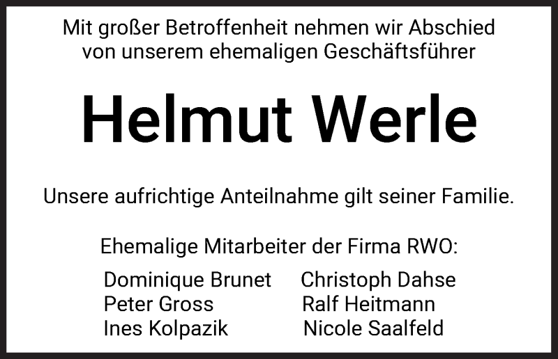 Traueranzeige von Helmut Werle von WESER-KURIER