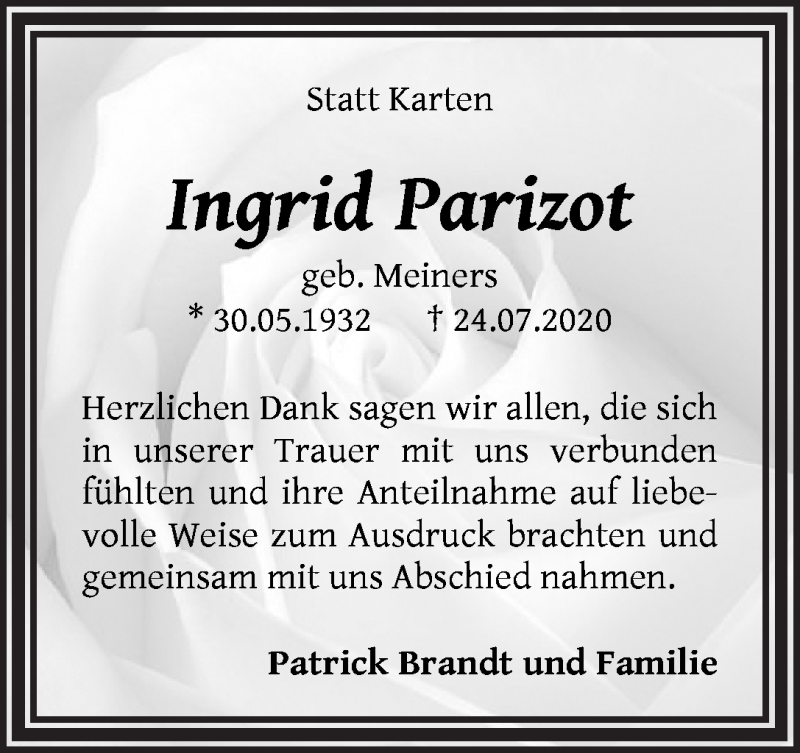 Traueranzeige von Ingrid Parizot von WESER-KURIER