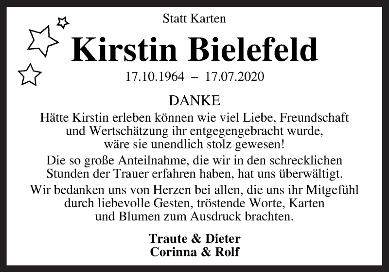 Traueranzeige von Kirstin Bielefeld von WESER-KURIER