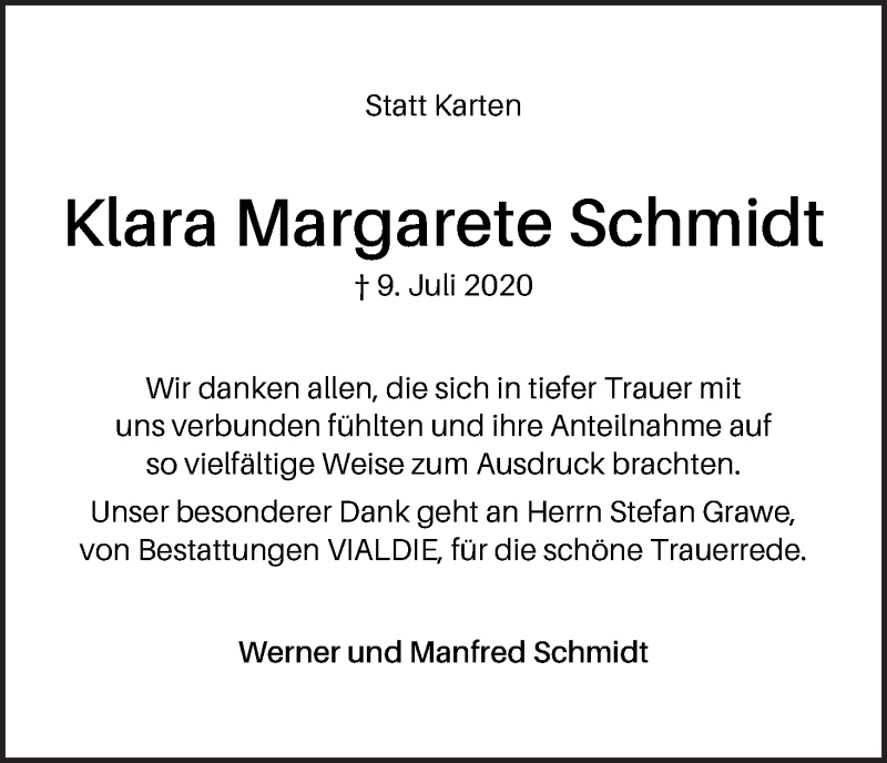 Traueranzeige von Klara Margarete Schmidt von WESER-KURIER