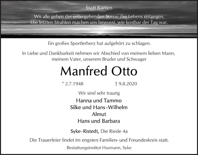 Traueranzeige von Manfred Otto von WESER-KURIER