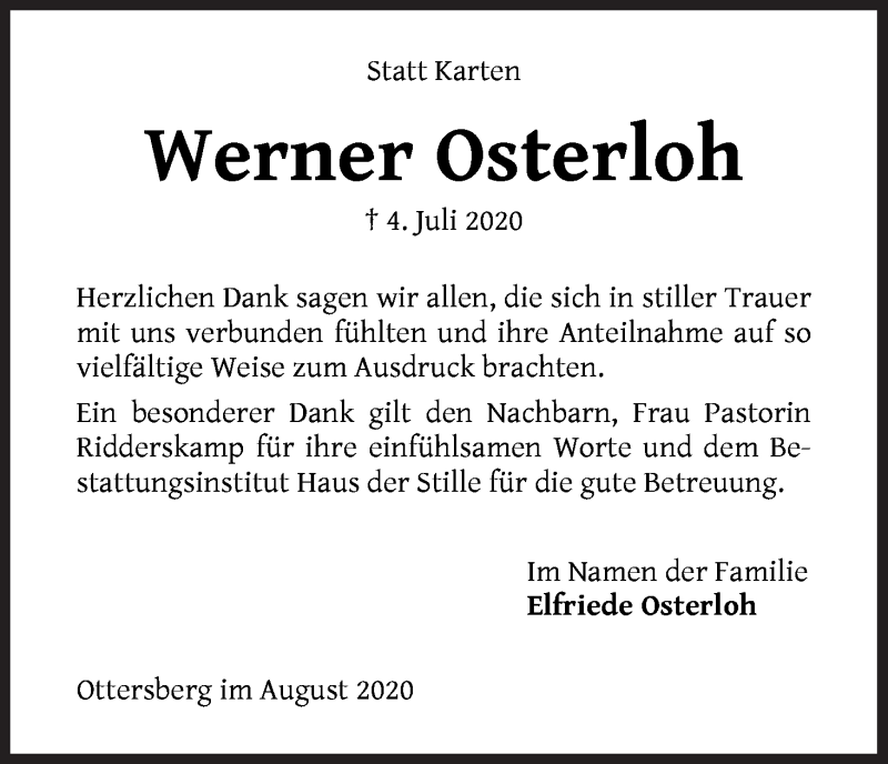 Traueranzeige von Werner Osterloh von Achimer Kurier/Verdener Nachrichten
