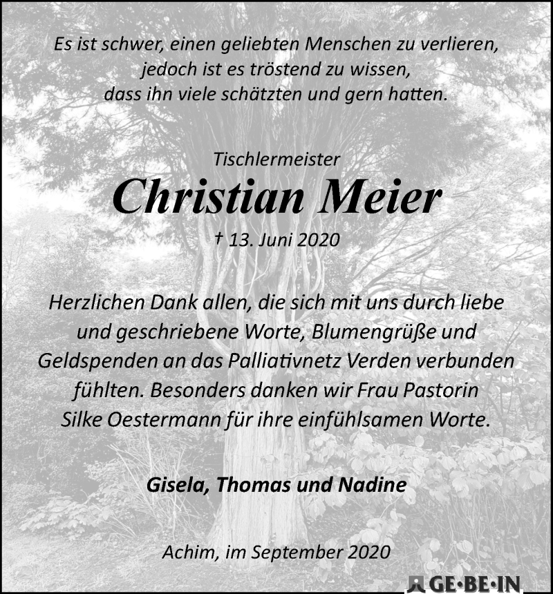 Traueranzeige von Christian Meier von WESER-KURIER