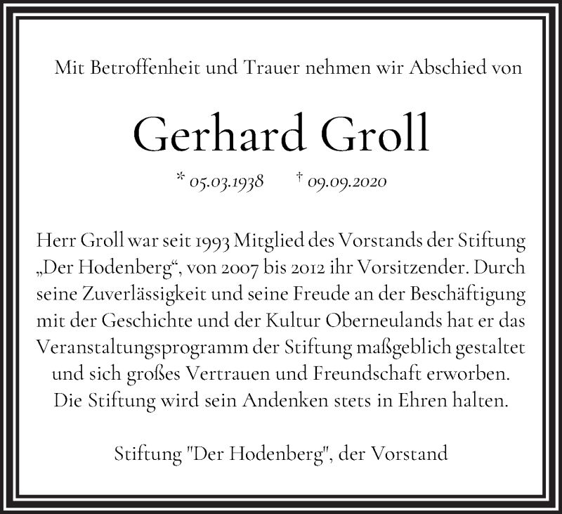 Traueranzeige von Gerhard Groll von WESER-KURIER