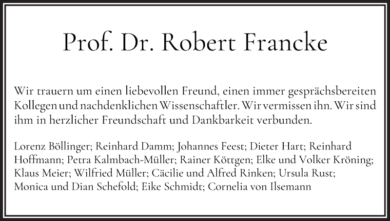 Traueranzeige von Prof. Dr. Robert Francke von WESER-KURIER