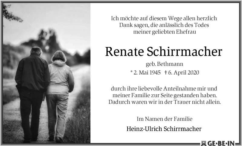 Traueranzeige von Renate Schirrmacher von WESER-KURIER
