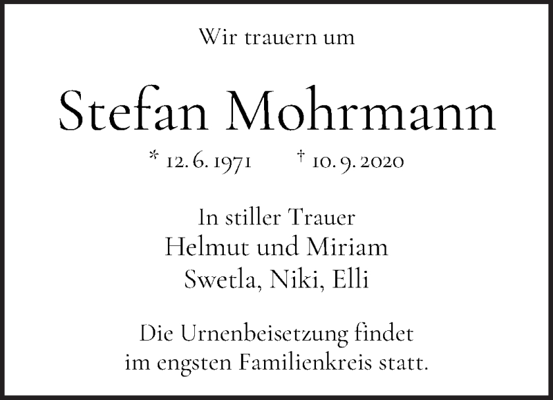 Traueranzeige von Stefan Mohrmann von WESER-KURIER