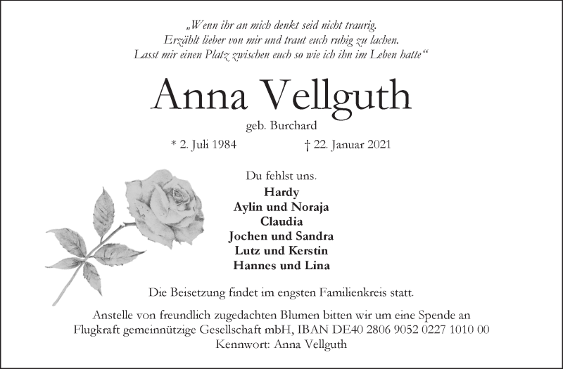 Traueranzeige von Anna Vellguth von WESER-KURIER