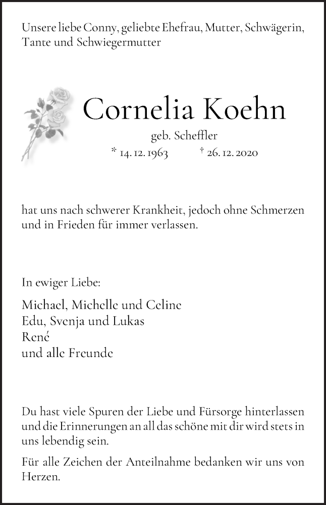 Traueranzeige von Cornelia Koehn von WESER-KURIER