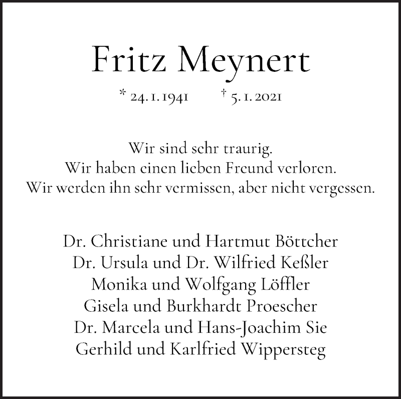 Traueranzeige von Fritz Meynert von WESER-KURIER