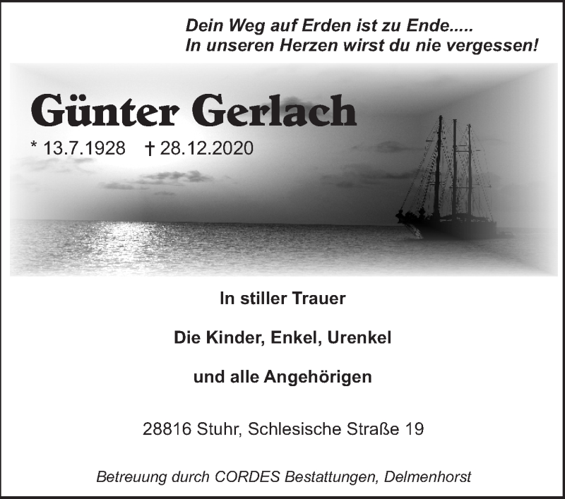 Traueranzeige von Günter Gerlach von WESER-KURIER