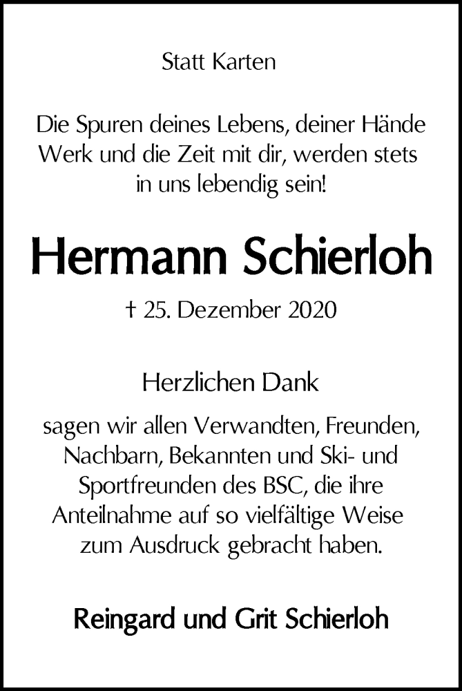 Traueranzeige von Hermann Schierloh von WESER-KURIER