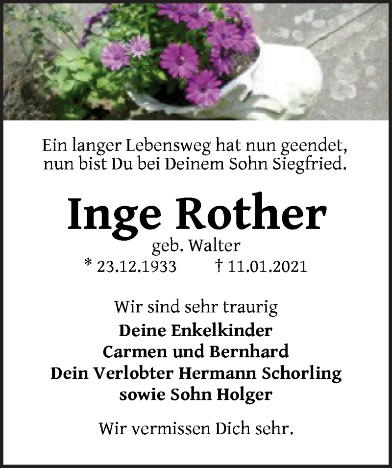 Traueranzeige von Inge Rother von WESER-KURIER