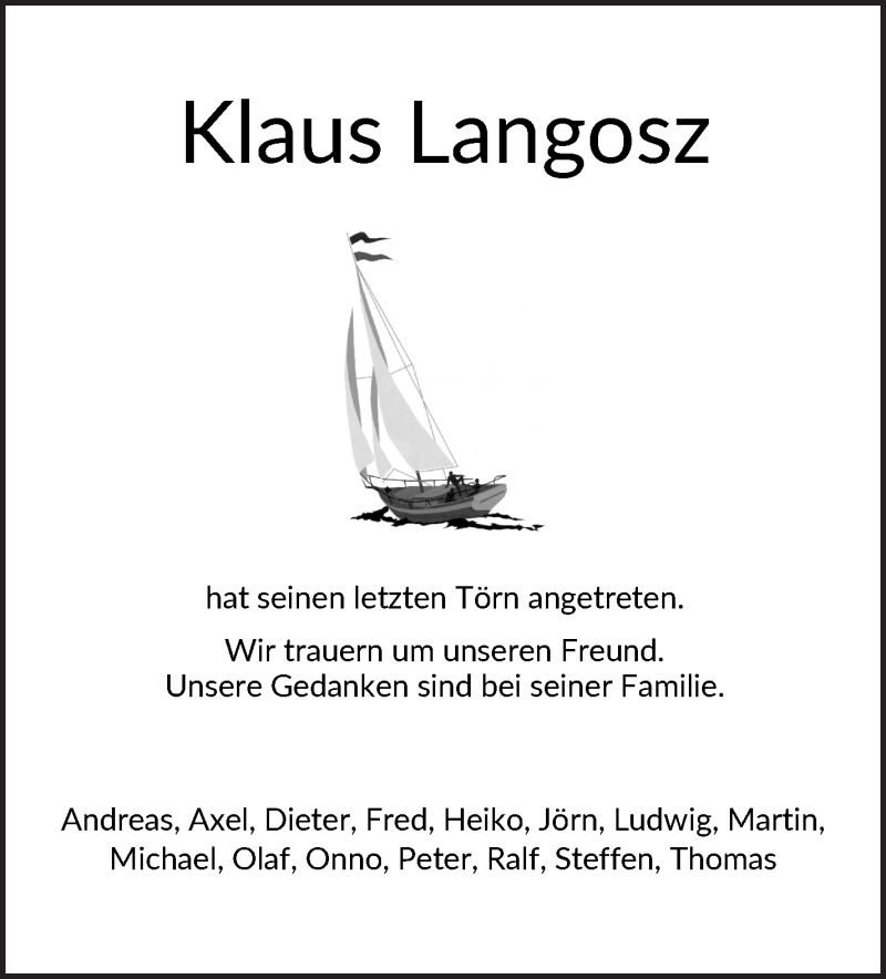 Traueranzeige von Klaus Langosz von WESER-KURIER
