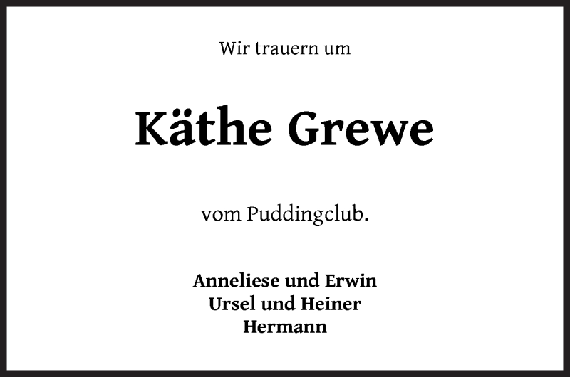 Traueranzeige von Käthe Grewe von WESER-KURIER