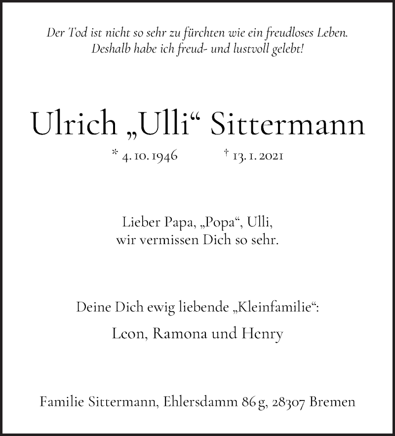 Traueranzeige von Ulrich 