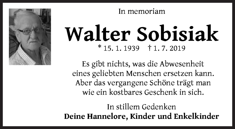 Traueranzeige von Walter Sobisiak von WESER-KURIER