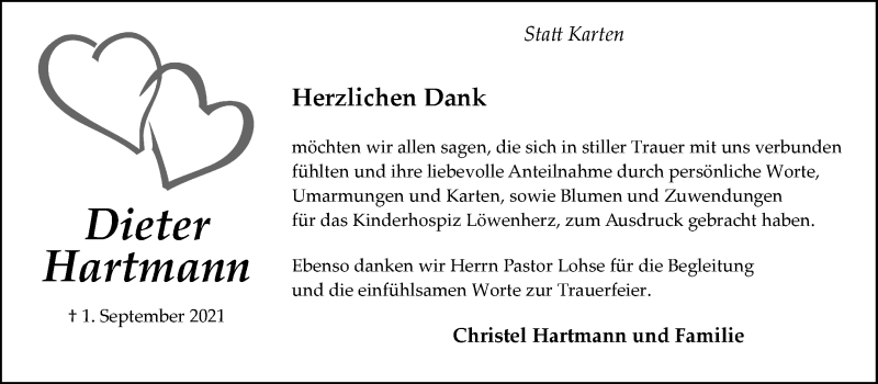 Traueranzeige von Dieter Hartmann von WESER-KURIER