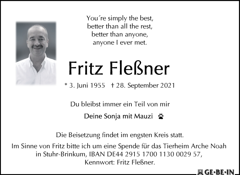 Traueranzeige von Fritz Fleßner von WESER-KURIER