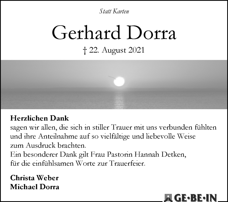 Traueranzeige von Gerhard Dorra von WESER-KURIER
