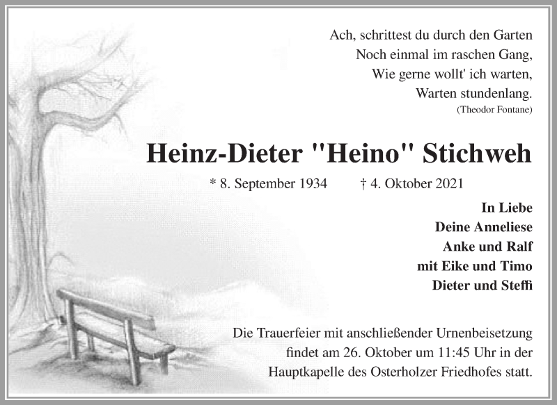 Traueranzeige von Heinz-Dieter Stichweh von WESER-KURIER