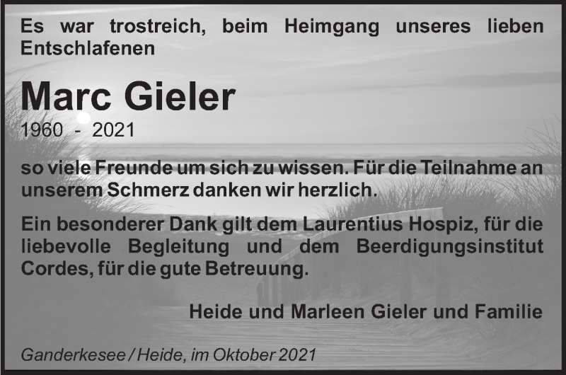 Traueranzeige von Marc Gieler von WESER-KURIER