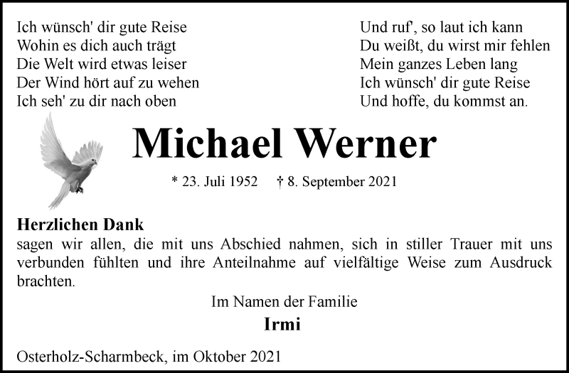 Traueranzeige von Michael Werner von Osterholzer Kreisblatt