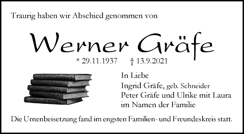 Traueranzeige von Werner Gräfe von WESER-KURIER