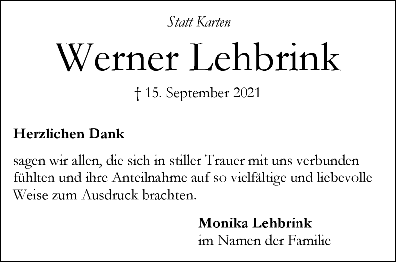 Traueranzeige von Werner Lehbrink von WESER-KURIER