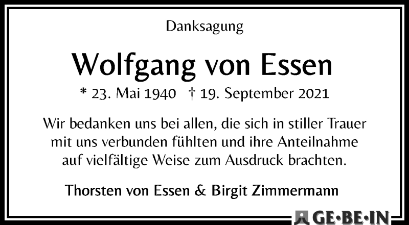 Traueranzeige von Wolfgang von Essen von WESER-KURIER