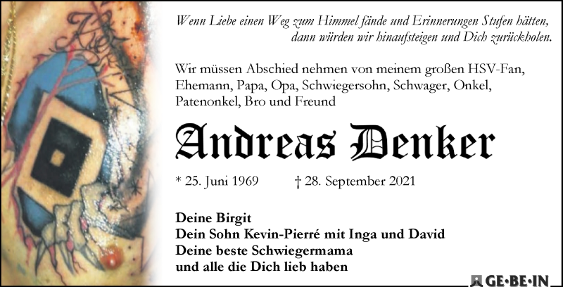 Traueranzeige von Andreas Denker von WESER-KURIER