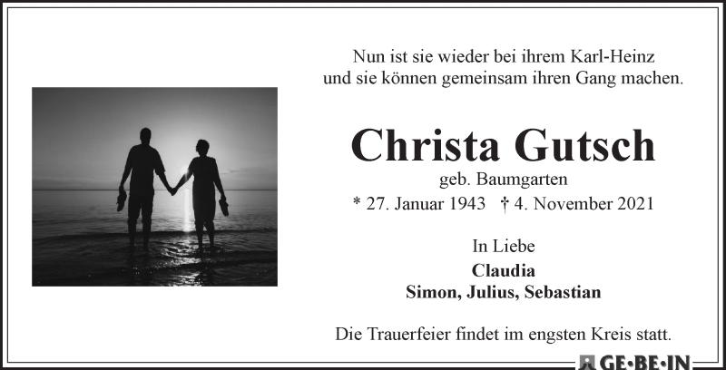 Traueranzeige von Christa Gutsch von WESER-KURIER
