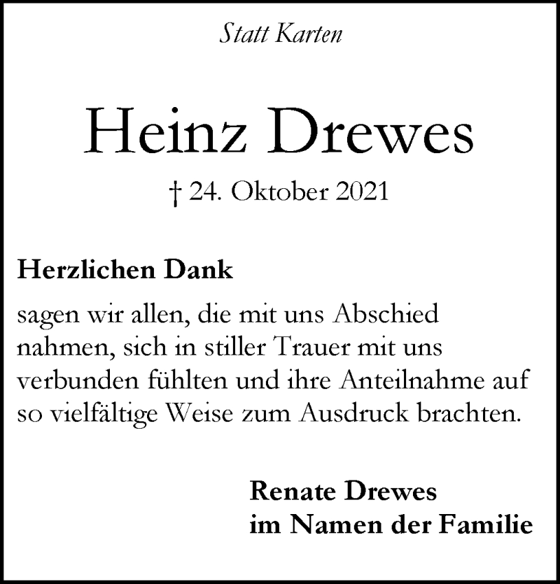 Traueranzeige von Heinz Drewes von WESER-KURIER