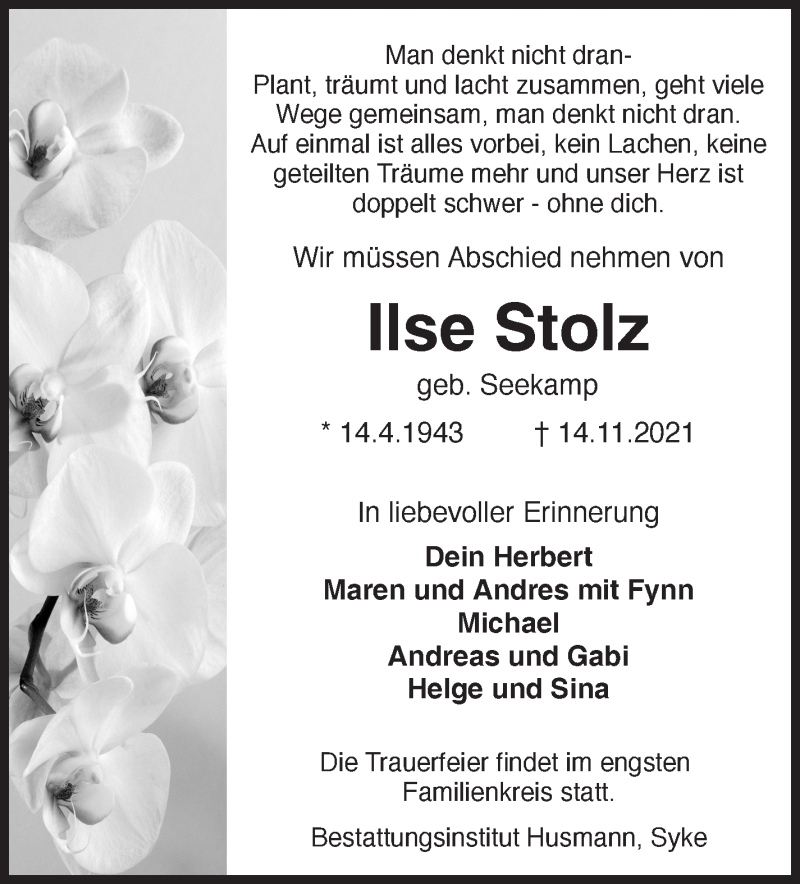 Traueranzeige von Ilse Stolz von WESER-KURIER