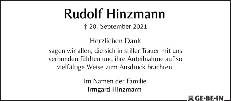 Traueranzeige von Rudolf Hinzmann von WESER-KURIER