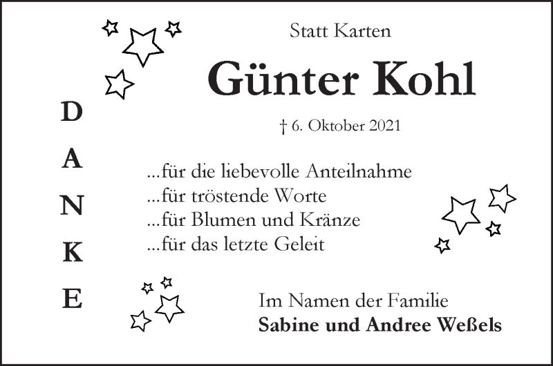 Traueranzeige von Günter Kohl von WESER-KURIER