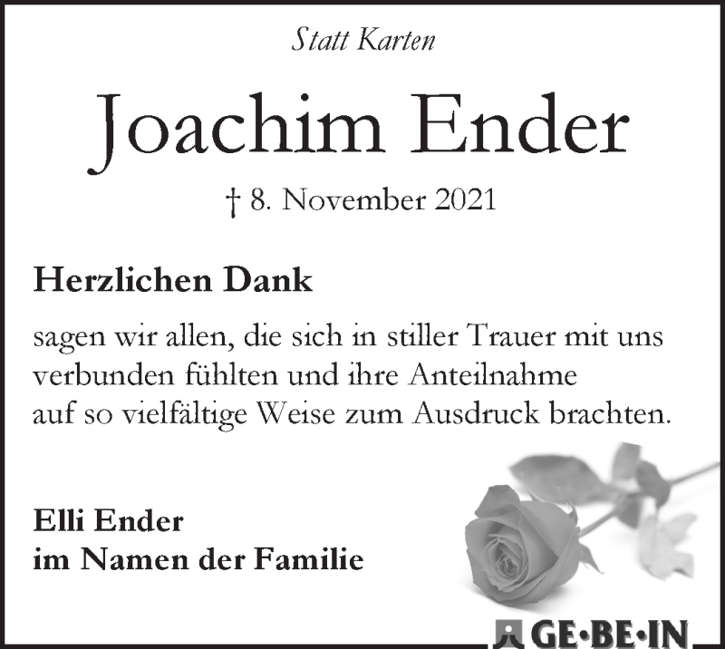 Traueranzeige von Joachim Ender von WESER-KURIER