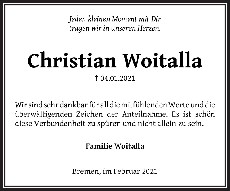 Traueranzeige von Christian Woitalla von Die Norddeutsche