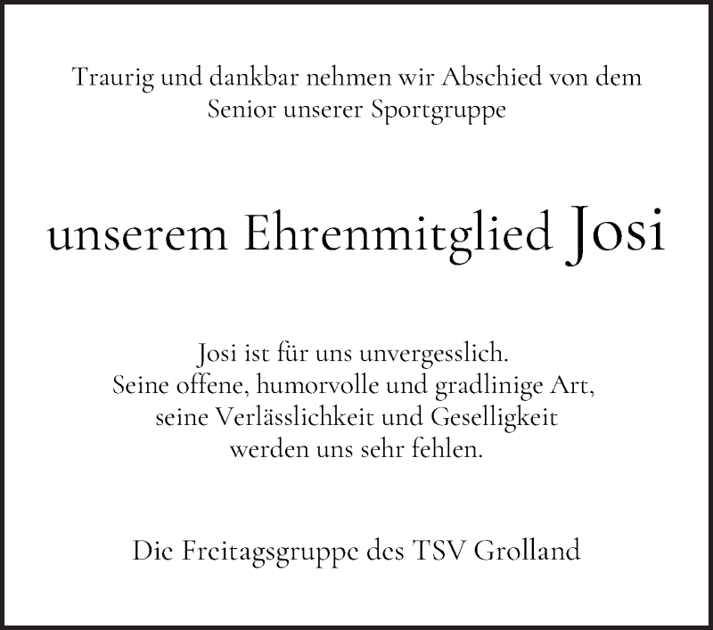 Traueranzeige von Josi  von WESER-KURIER