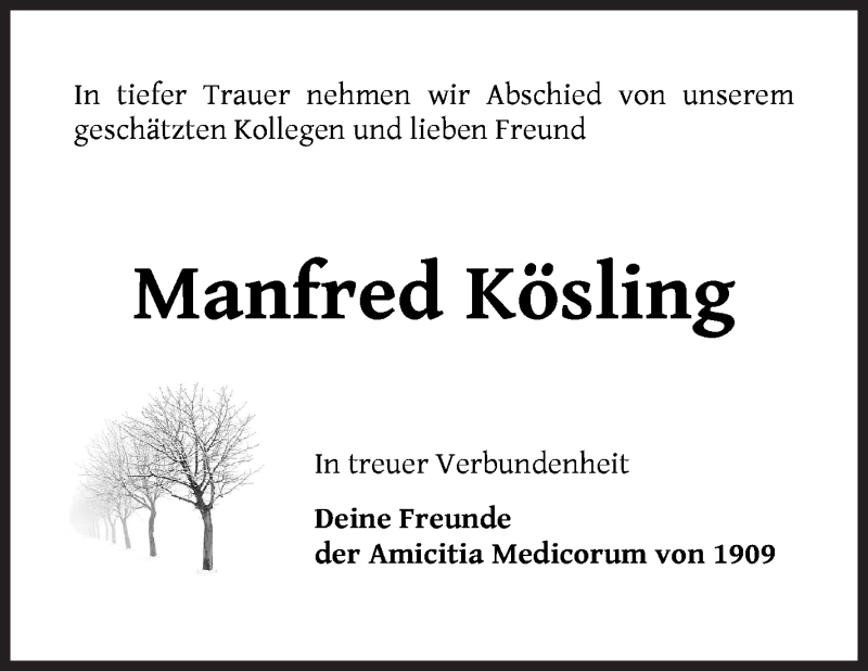 Traueranzeige von Manfred Kösling von WESER-KURIER