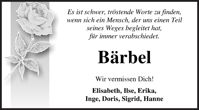 Traueranzeige von Bärbel Amend von Osterholzer Kreisblatt