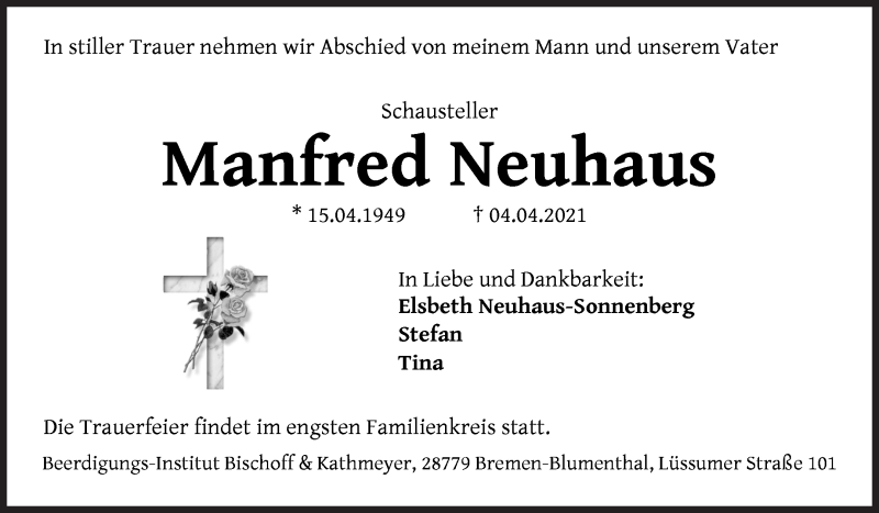 Traueranzeige von Manfred Neuhaus von WESER-KURIER